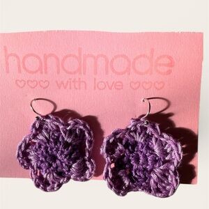 Elegant Purple Crochet Flower Earrings